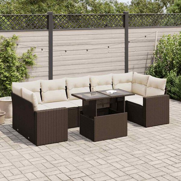 vidaXL 8-delige Loungeset met kussens poly rattan bruin