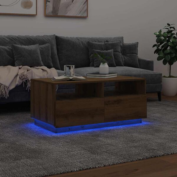 vidaXL Salontafel met LED-verlichting 90x49x40 cm artisan eikenkleurig