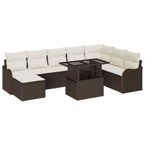 vidaXL Tuin Sofa Set met kussen 9 pcs Bruin Poly riet