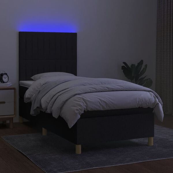 vidaXL Boxspring met matras en LED stof zwart 90x190 cm
