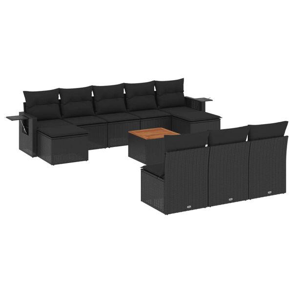 vidaXL 11-delige Loungeset met kussens poly rattan zwart