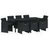 vidaXL Tuin eettafelset met kussen 9 pcs Zwart poly rattan