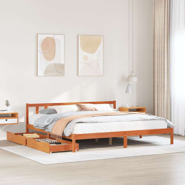 vidaXL Bedframe zonder matras massief grenenhout wasbruin 200x200 cm