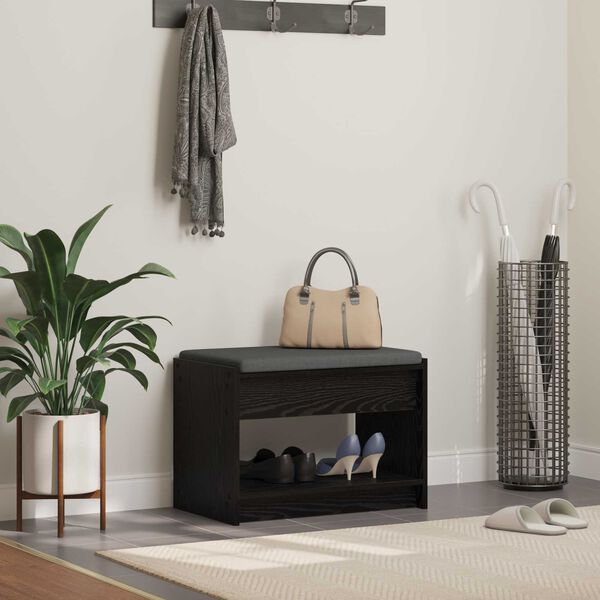 vidaXL Halbank met kussen met plank Zwarte Eik 63 x 38 x 45 cm