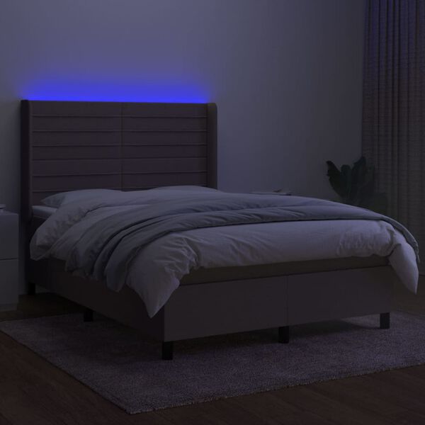 vidaXL Boxspring met matras en LED stof taupe 140x200 cm