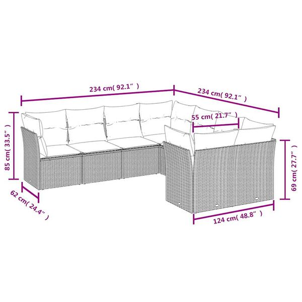vidaXL 8-delige Loungeset met kussens poly rattan beige