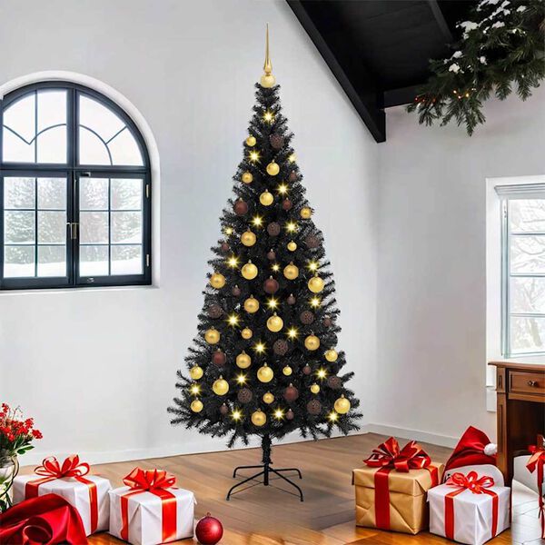 vidaXL Kerstboom met 300 LED met standaard Zwart 180 cm PVC