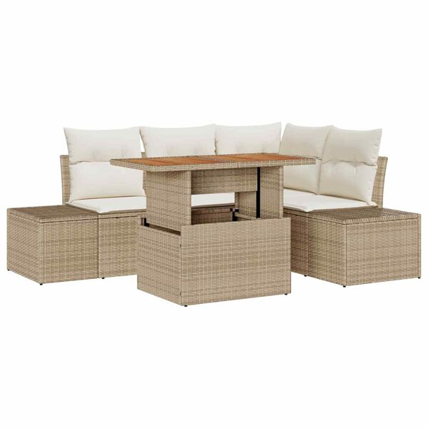 vidaXL Tuin Sofa Set met kussen met kussen 5 pcs Beige en Crème