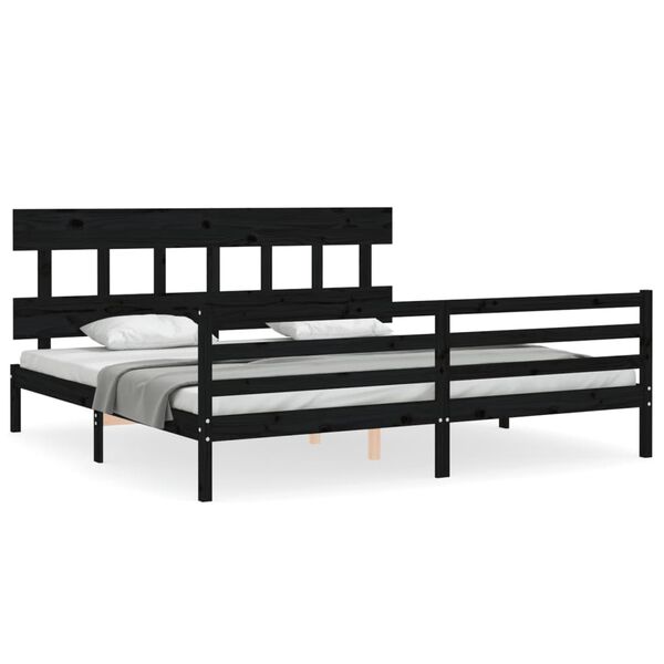 vidaXL Bedframe met hoofdbord massief hout zwart 200x200 cm