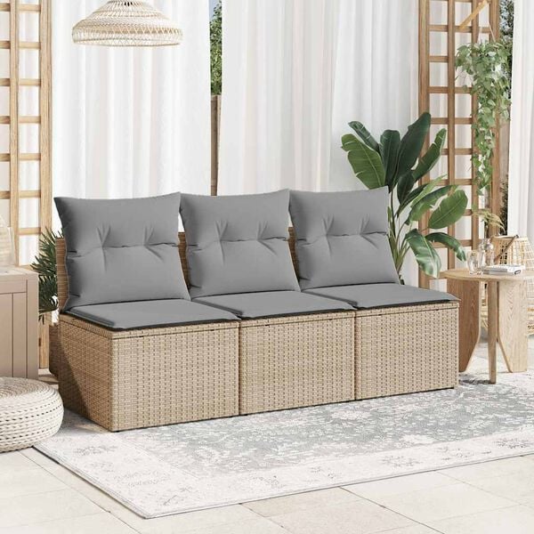 vidaXL Tuinbank 3-zits met kussens poly rattan beige