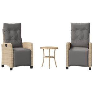 vidaXL 3-delige Bistroset met kussens poly rattan gemengd beige