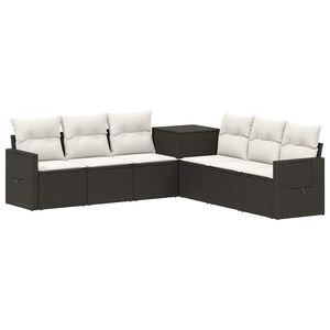 vidaXL Bankstel 7 st Zwart en Cream Wit Poly Rattan en Staal