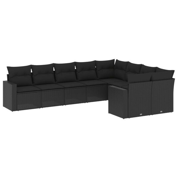 vidaXL 9-delige Loungeset met kussens poly rattan zwart