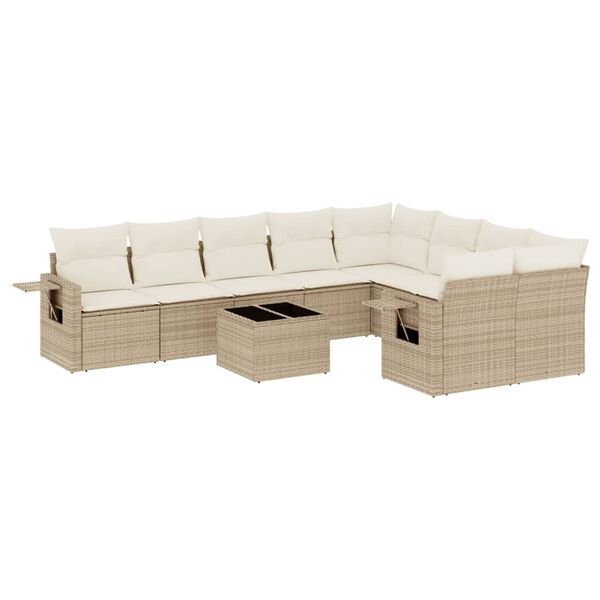vidaXL 10-delige Loungeset met kussens poly rattan beige