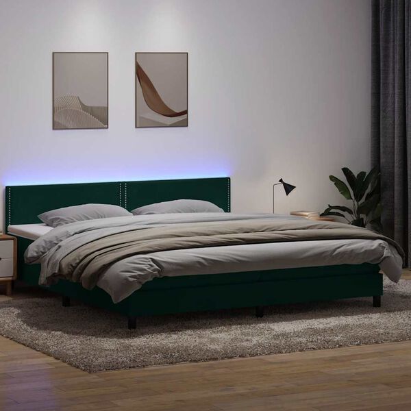 vidaXL Boxspring met matras en LED fluweel donkergroen 180x220 cm