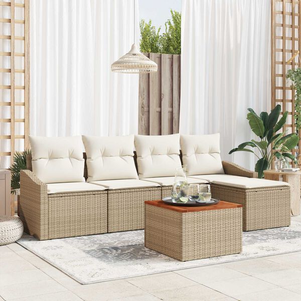 vidaXL Tuinbankenset met opslag 6 pcs Beige en Cr&egrave;me poly rattan