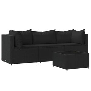vidaXL 4-delige Loungeset met kussens poly rattan zwart