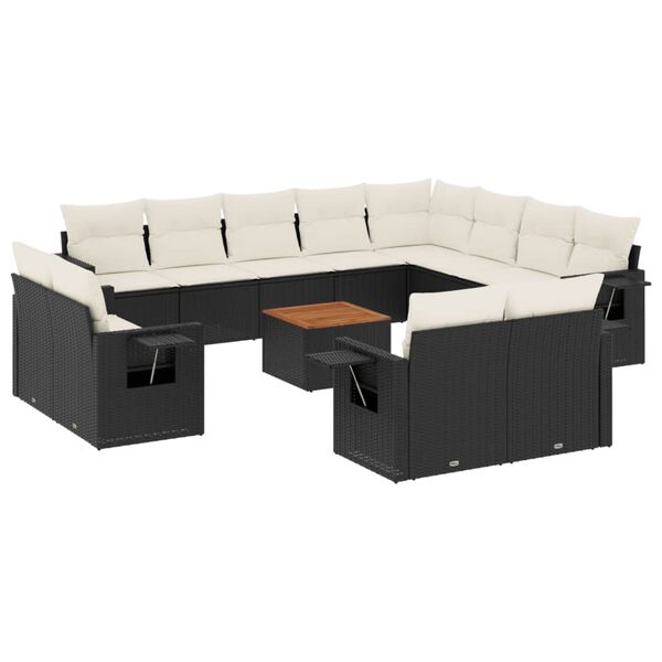vidaXL 13-delige Loungeset met kussens poly rattan zwart