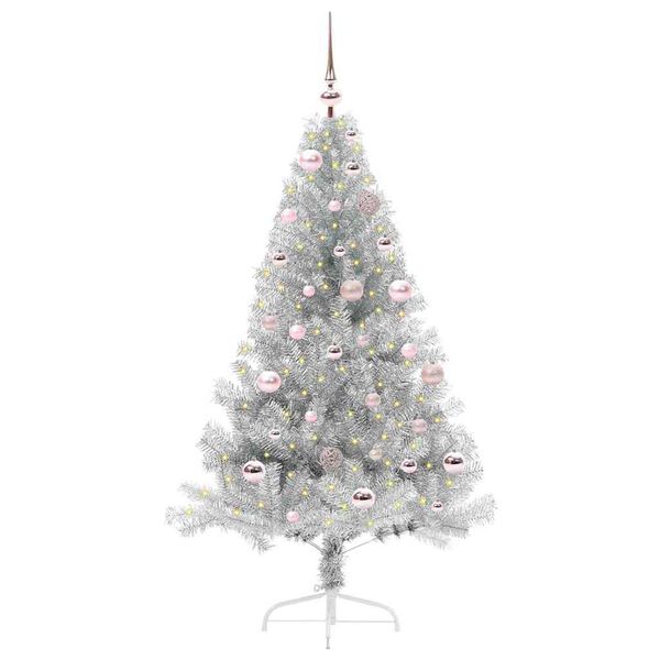 vidaXL Kunstmatig Voorverlicht Kerstboom met 150 LED Zilver 150 cm PET