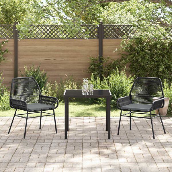 vidaXL Tuin eettafelset met kussen 3 pcs Zwart poly rattan
