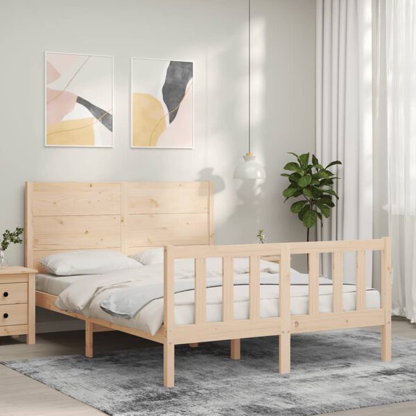 vidaXL Bedframe met hoofdbord massief hout