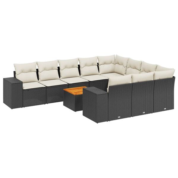 vidaXL 11-delige Loungeset met kussens poly rattan zwart