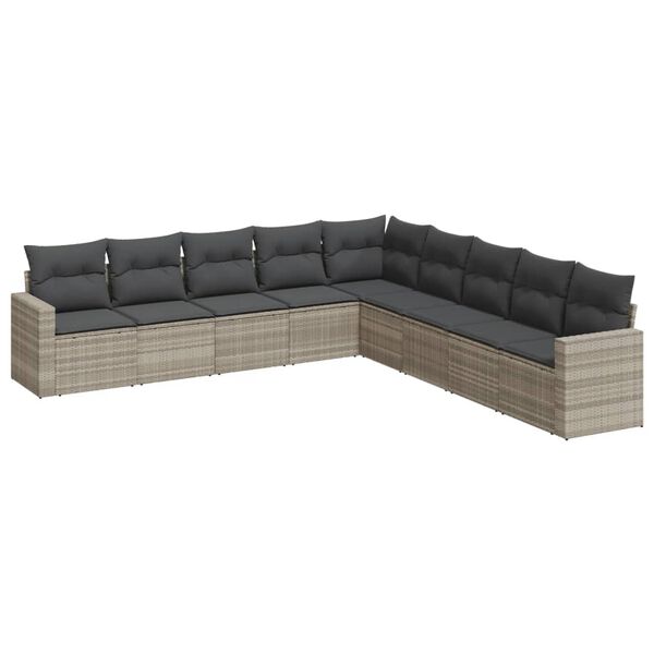 vidaXL 9-delige Loungeset met kussens poly rattan lichtgrijs