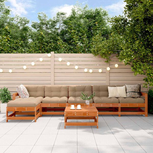vidaXL Tuin loungeset 7 pcs Wasbruin Massief grenenhout