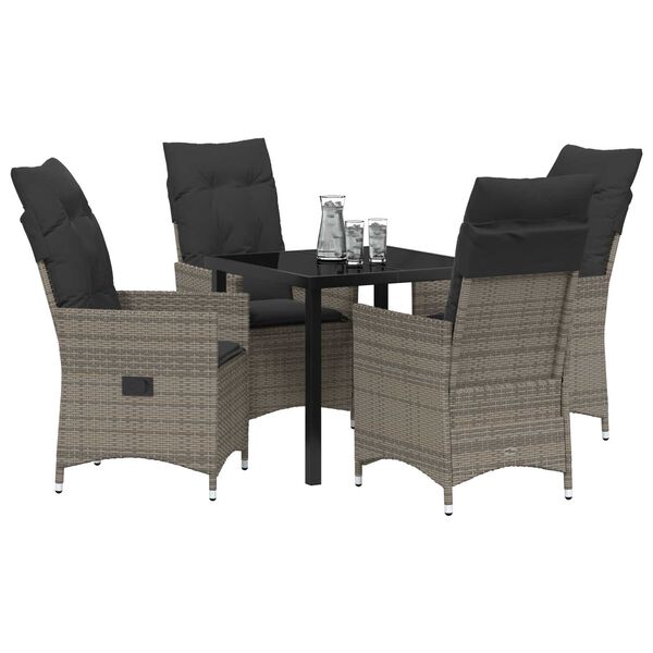 vidaXL Tuin eettafelset met kussen 5 pcs Grijs poly rattan