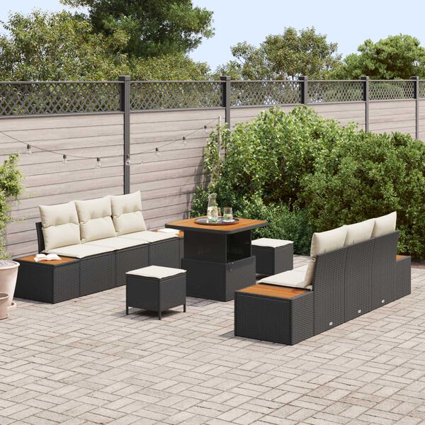 vidaXL Tuinbankenset 9 pcs Zwart poly rattan