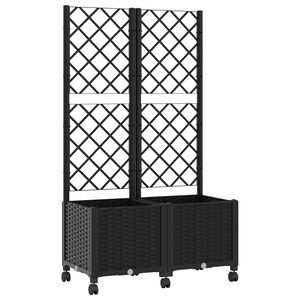 vidaXL Tuinplantbak met schutting en wielen Zwart 80 x 40 x 146 cm PP