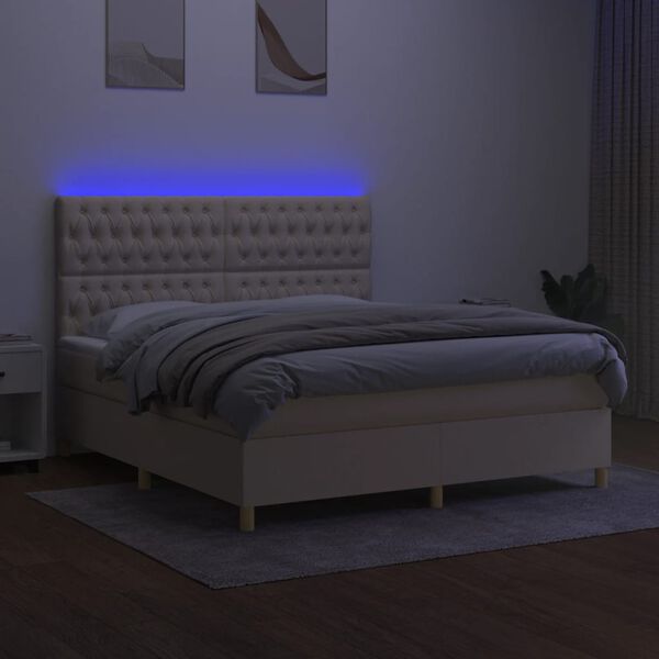 vidaXL Boxspring met matras en LED stof cr&egrave;mekleurig 180x200 cm