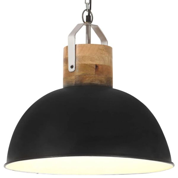 vidaXL Hanglamp industrieel rond E27 42 cm massief mangohout zwart