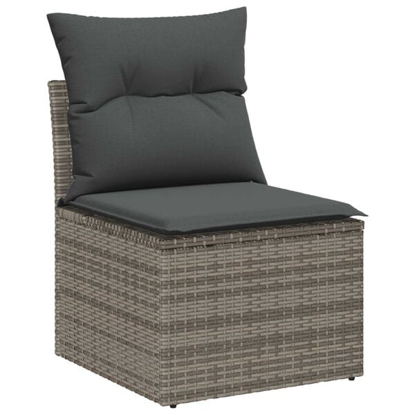 vidaXL Bankstel met kussen met opslag 10 pcs Grijs poly rattan