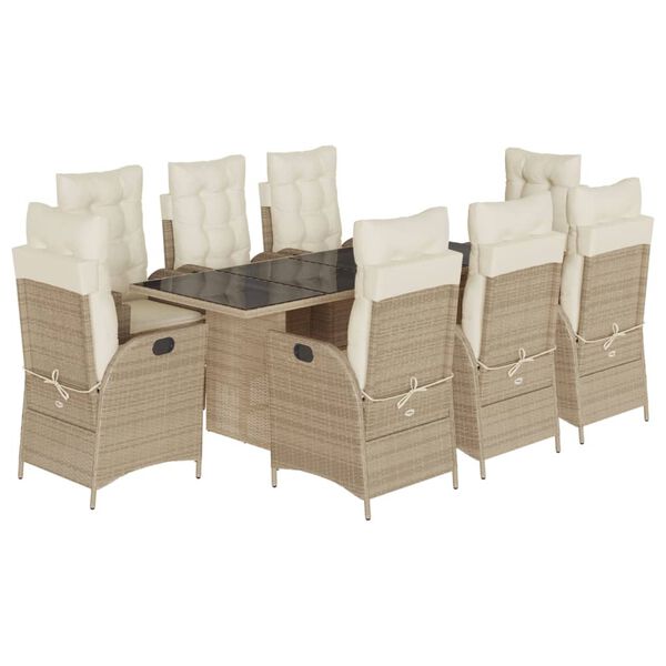 vidaXL 9-delige Tuinset met kussens poly rattan beige