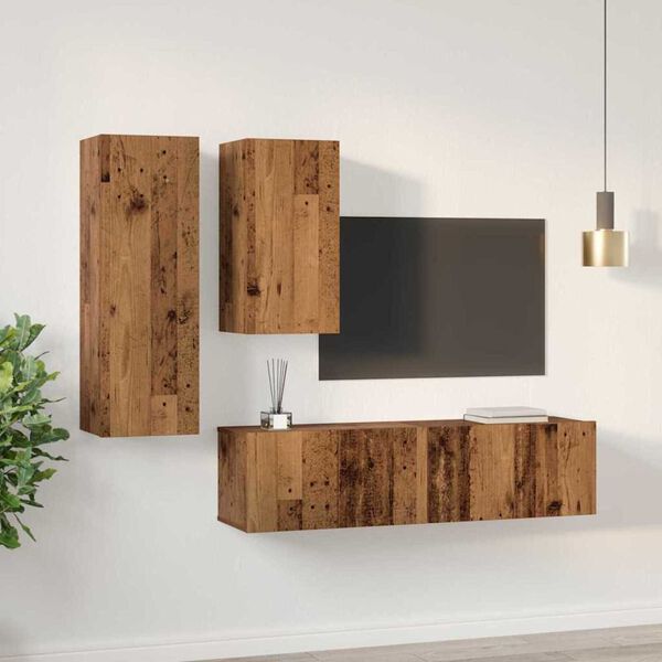 vidaXL Tv-meubelset Wandgemonteerd 4 pcs Oud Hout Bewerkt hout