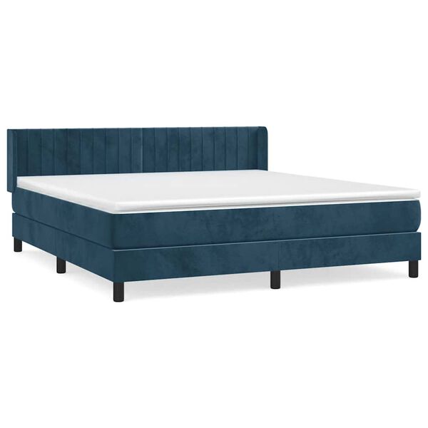 vidaXL Boxspring met matras fluweel donkerblauw 180x200 cm