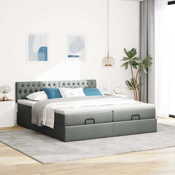 vidaXL Ottoman bed met matrassen en LED's 180x200cm stof donkergrijs