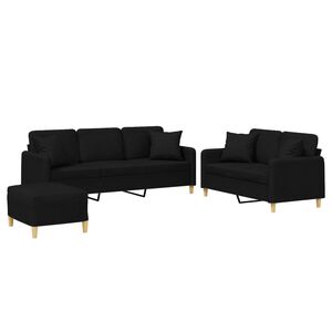 vidaXL 3-delige Loungeset met kussens stof zwart