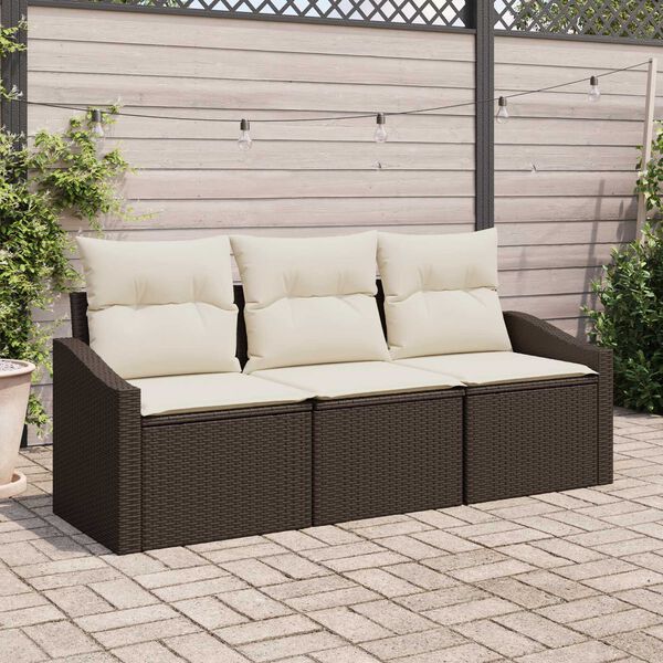 vidaXL Bankstel met kussen 3 pcs Bruin poly rattan