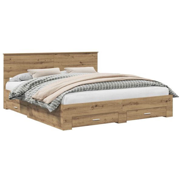 vidaXL Bedframe met hoofdeinde Artisan Eiken 180 x 200 cm Bewerkt hout