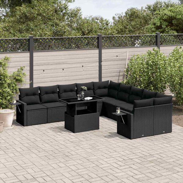 vidaXL 11-delige Loungeset met kussens poly rattan zwart