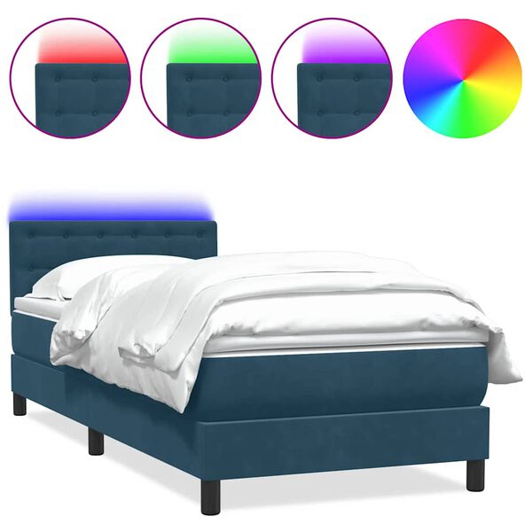 vidaXL Boxspring met matras en LED fluweel donkerblauw 80x210 cm