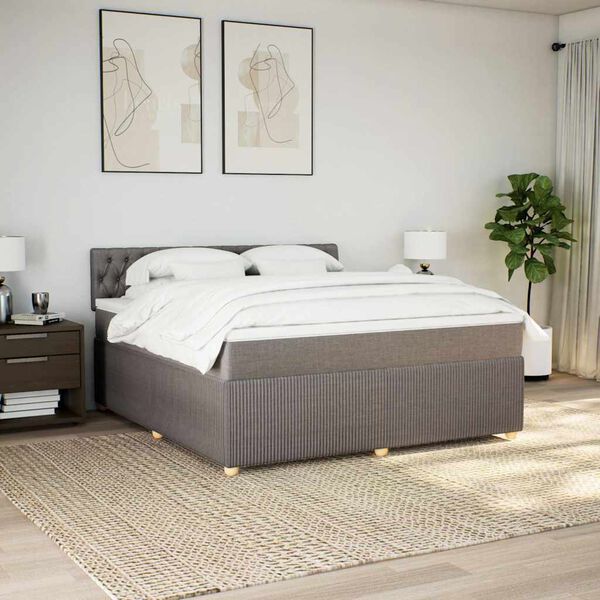 vidaXL Boxspring met matras stof taupe 180x200 cm