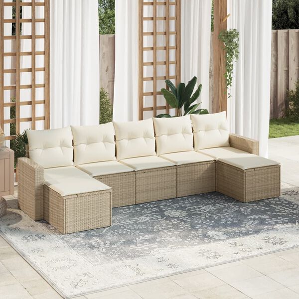 vidaXL 7-delige Loungeset met kussens poly rattan beige