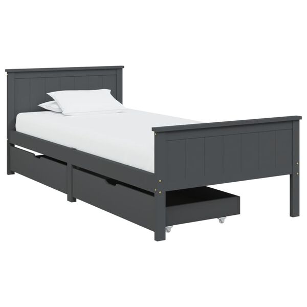 vidaXL Bedframe met 2 lades massief grenenhout donkergrijs 90x200 cm