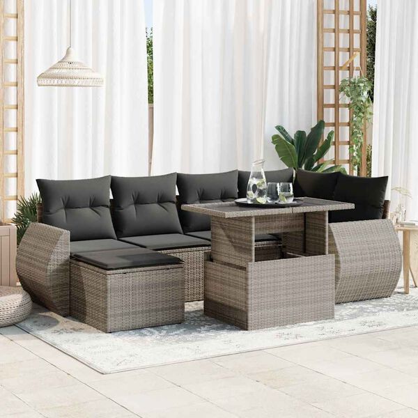 vidaXL 7-delige Loungeset met kussens poly rattan grijs