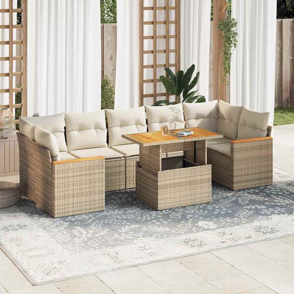 vidaXL 8-delige Loungeset met kussens poly rattan acacia beige