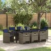 vidaXL Tuin eettafelset met kussen 9 pcs Grijs poly rattan