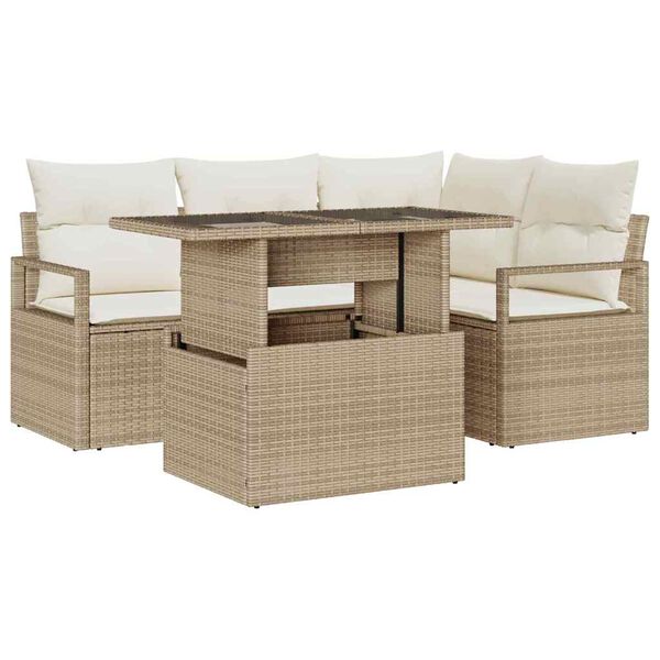 vidaXL Tuin Sofa Set 5 pcs beige en cr&egrave;mekleurig poly rattan